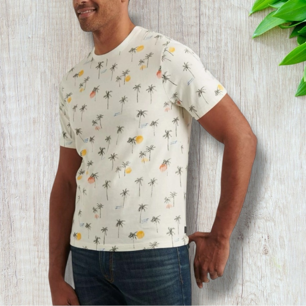 Lucky Brand Men's XL Palm Tree Short Sleeve Crew Neck Cotton Tee